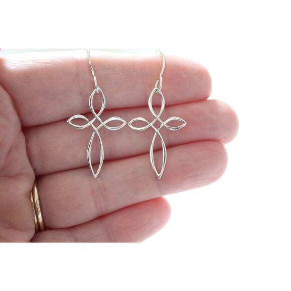 Sterling Silver Celtic Style Cross Earrings - Picture 2 of 5